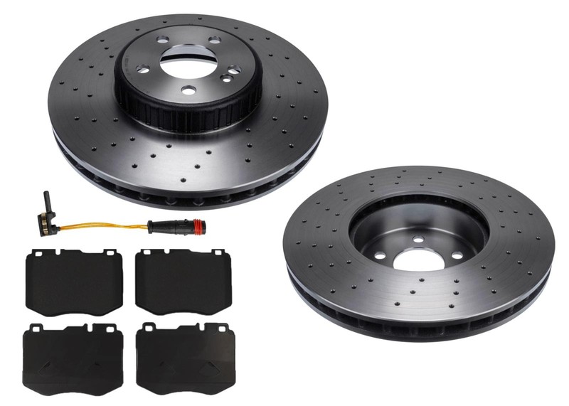 Front Carbon Coated Brake Rotors & EPS Brake Pad Fits C300 2015-2021 Dual Piston