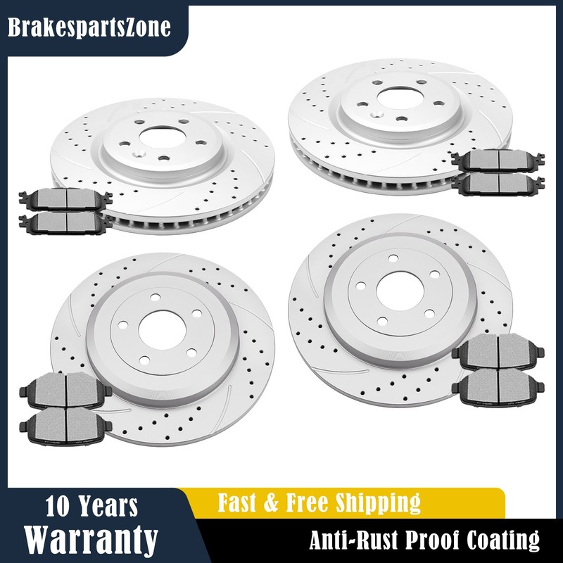 Front Rear Brake Rotors Pads Kits for Lincoln MKS MKT 12 All Models Slotted