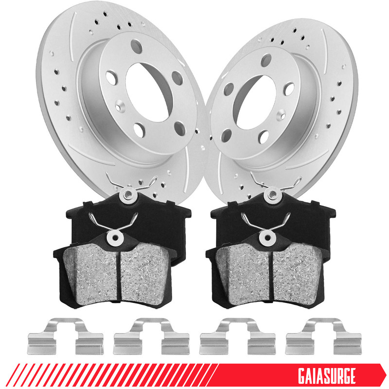 232mm Rear Drilled Brake Rotors + Ceramic Pads for 2000 2001-2006 VW Golf Jetta