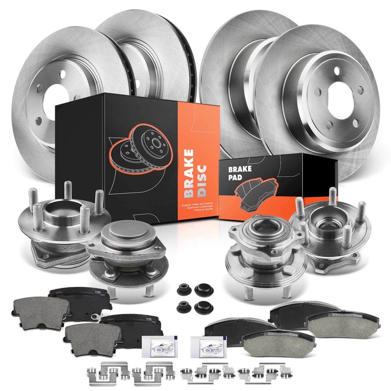 Front & Rear Disc Rotors & Brake Pad + Wheel Hub Bearing for Chrysler Dodge 3.6L