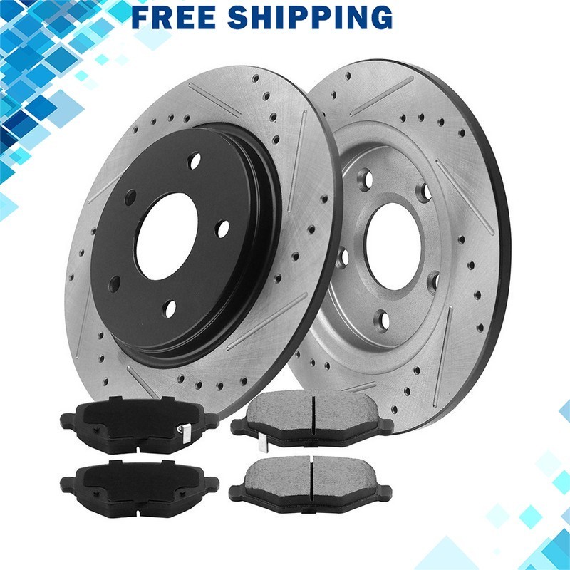 Rear Drill Slott Rotors & Brake Pads For 2001-2006 Acura MDX 2003-08 Honda Pilot
