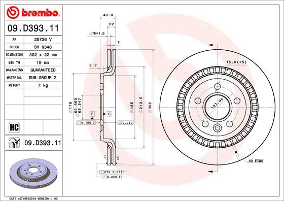 Brembo 09.D393.11 Brake Disc for Volvo, Volvo Asia