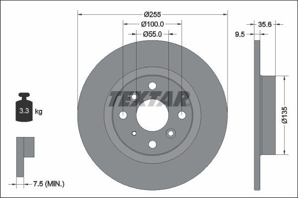 2X Textar 92338203 Coated Rear Brake Discs 255mm Solid Fits Mazda 2 Mx-5 Rf