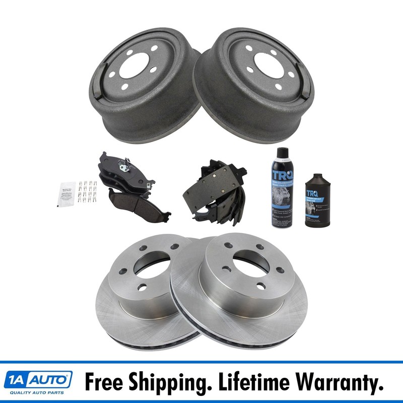 Disc Brake Rotor Ceramic Pad Drum & Shoe Front & Rear Kit w/Chemicals
