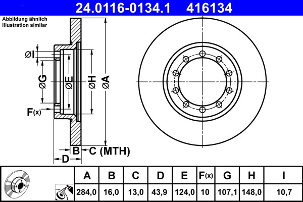 2X 24.0116-0134.1 ATE Brake Disc for Ford