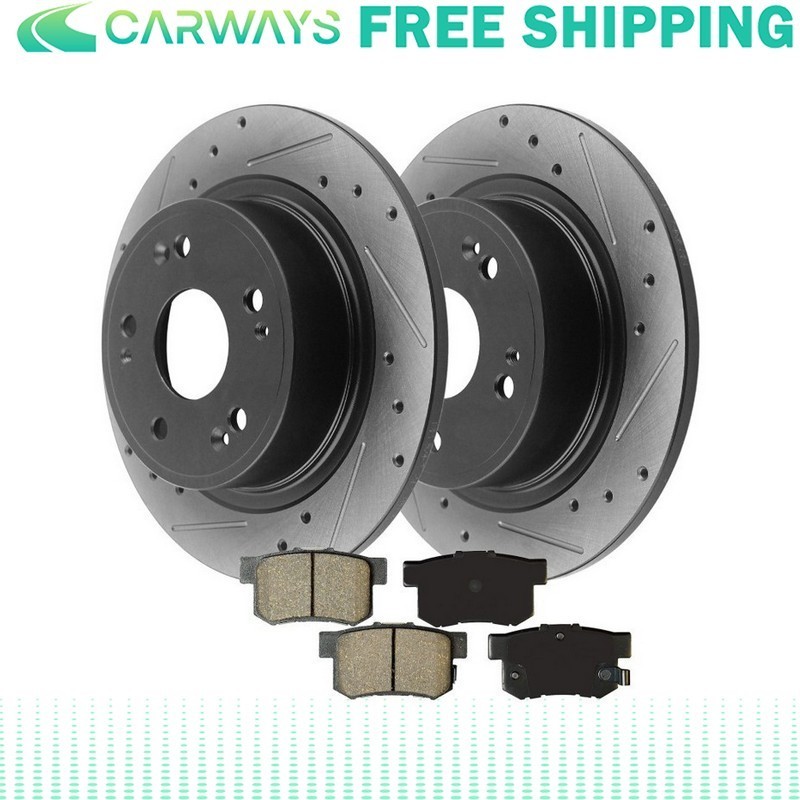Rear Brake Rotors + Ceramic Pads for 2003-2007 Honda Accord Drilled Brakes Rotor