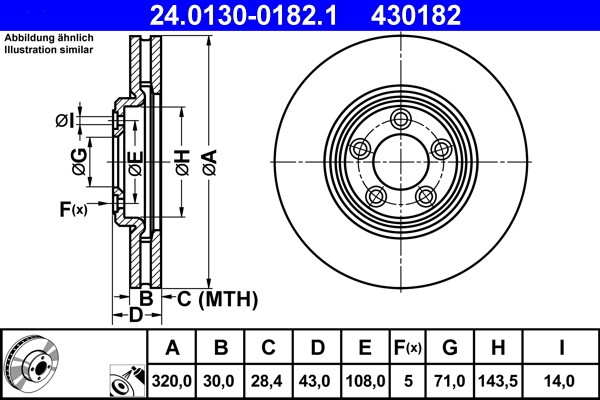 ATE 24.0130-0182.1 Brake Disc for Jaguar