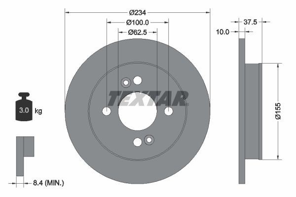2X Textar 92147203 Rear Brake Discs 234mm Solid Fits Dodge Hyundai Inokom Kia I