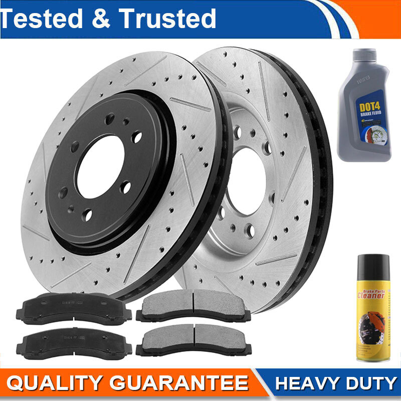 Front Brake Rotors and Brakes Pads for 2010-2020 Lincoln Navigator 6LUG w/Fluid
