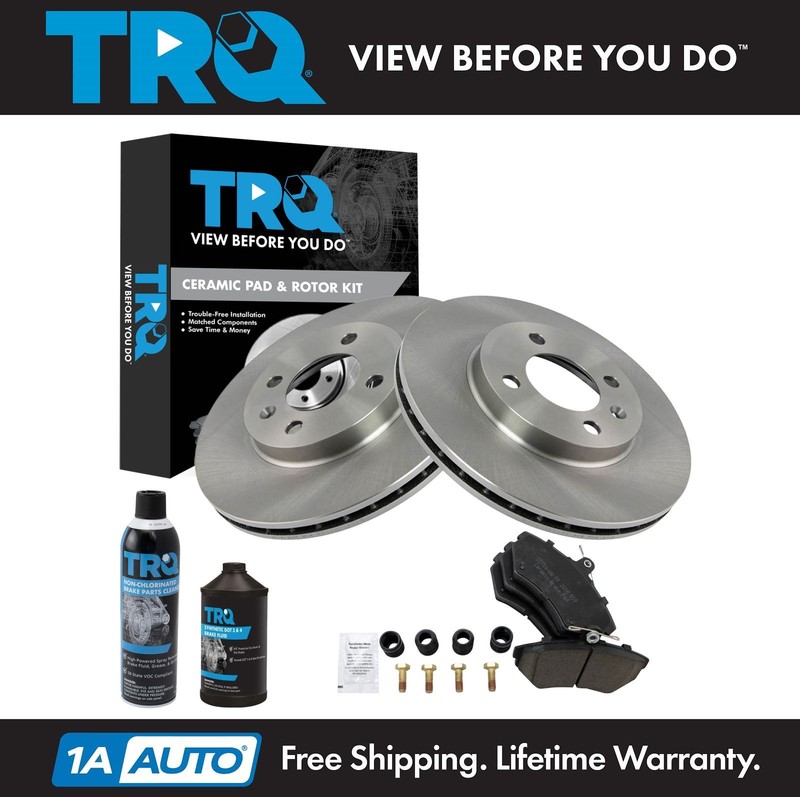 TRQ Front Ceramic Brake Pad & Rotor Kit w/Fluids for VW Passat Golf Cabrio