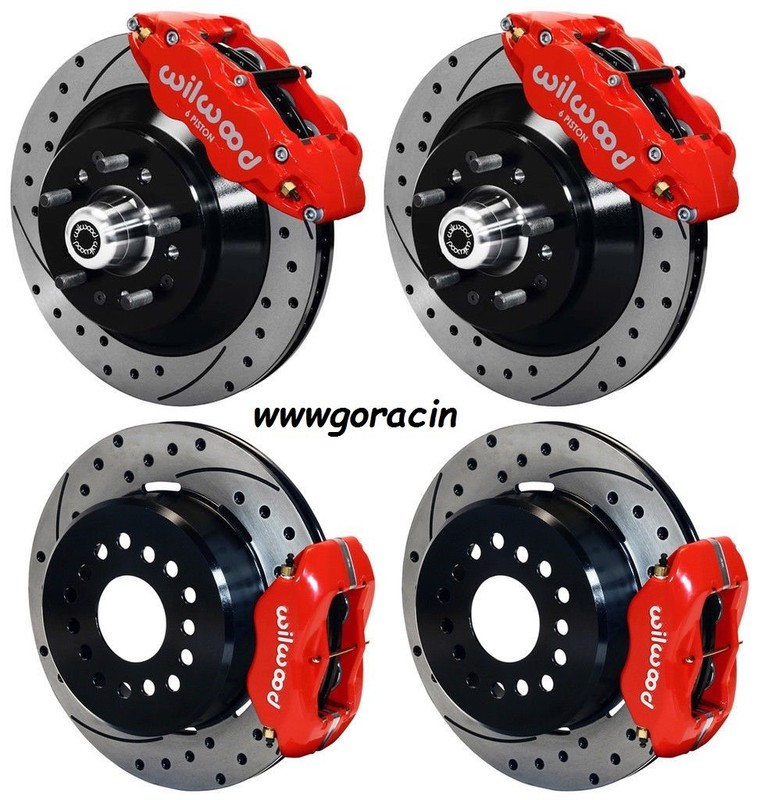 WILWOOD DISC BRAKE KIT,64-74 GM,13″/12″ 1 PIECE DRILLED ROTORS,6/4 PISTON RED