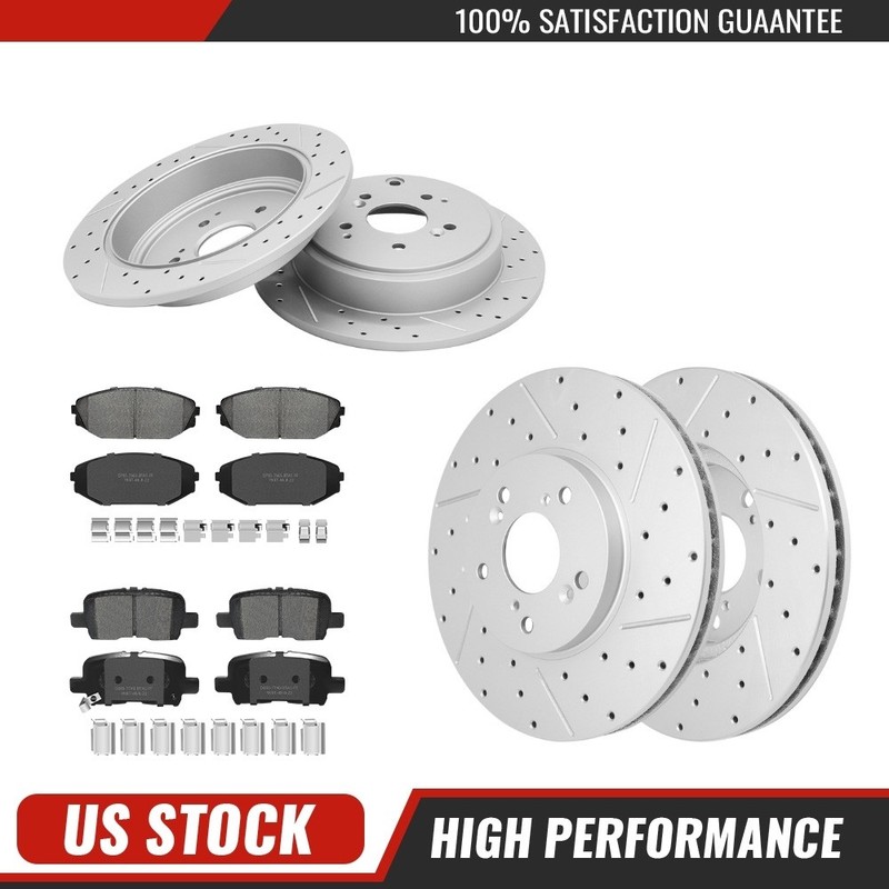 For Acura MDX 2001 – 2002 Front Rear Drilled and Slotted Disc Rotors Brake Pads