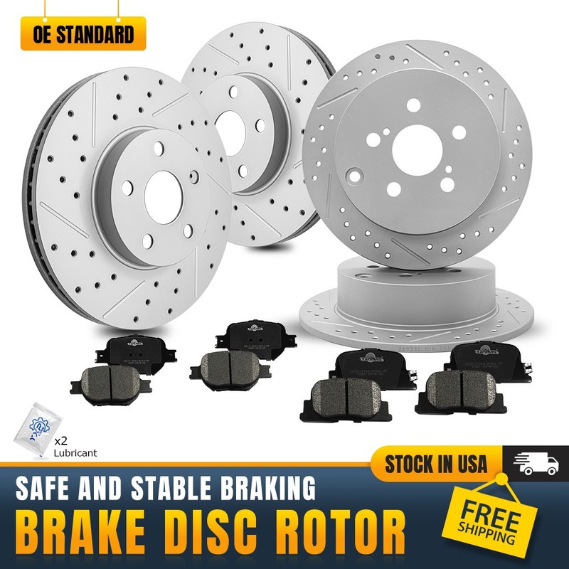 Front And Rear Drilled Disc Rotors Ceramic Brake Pads for 2005 – 2010 Scion tC