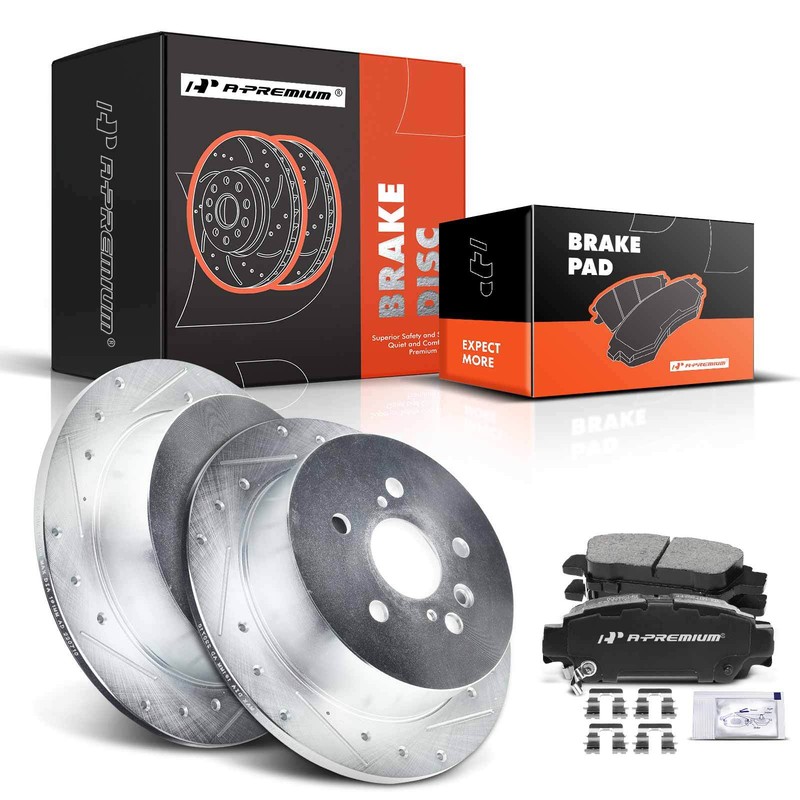 A-Premium Rear Drilled Brake Rotors & Ceramic Pads for Toyota Sienna 2004-2010