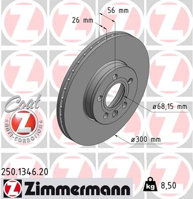2X 250.1346.20 Zimmermann Brake Disc for Ford, Seat, VW
