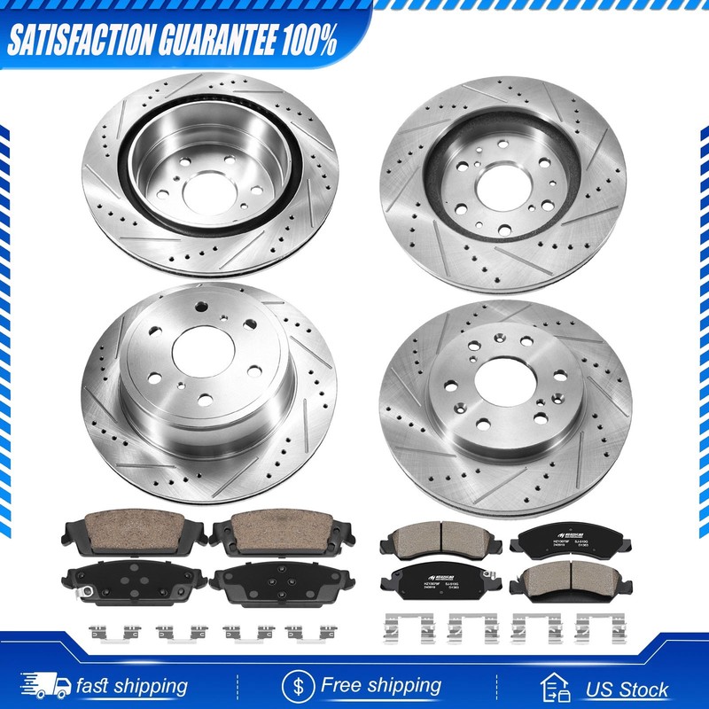 For Chevy GMC Silverado Sierra Yukon XL Front Rear Drilled Rotors Brake Pads US
