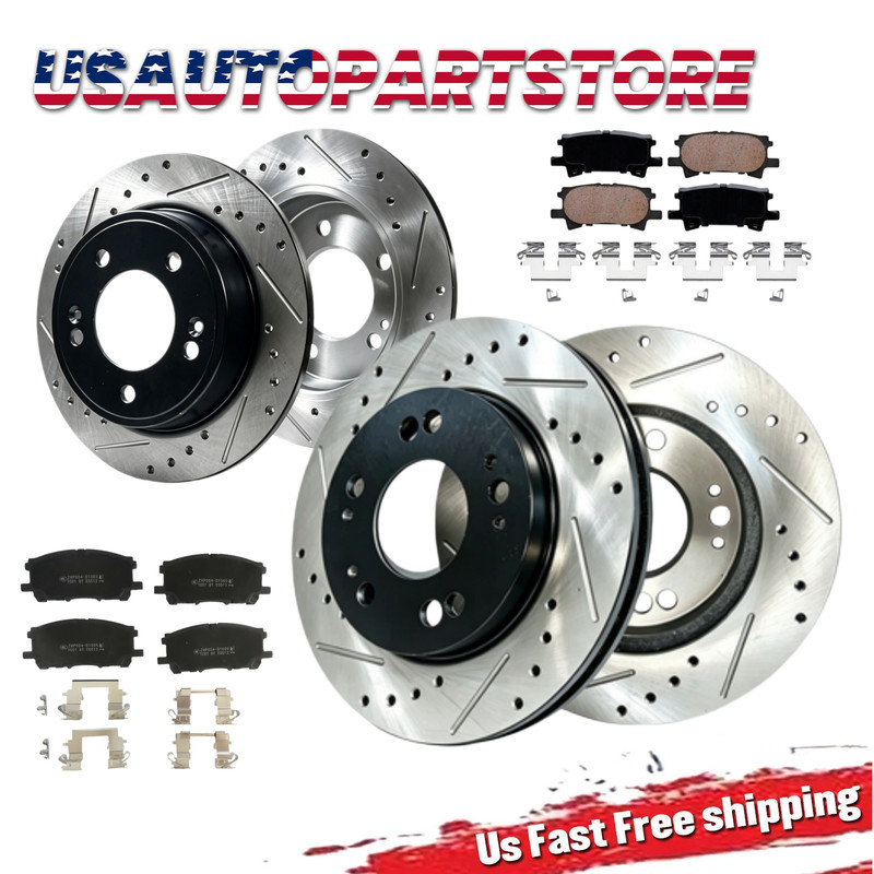 Front Rear Drilled Brake Rotors Pads for 2006 Lexus RX400H Toyota Highlander