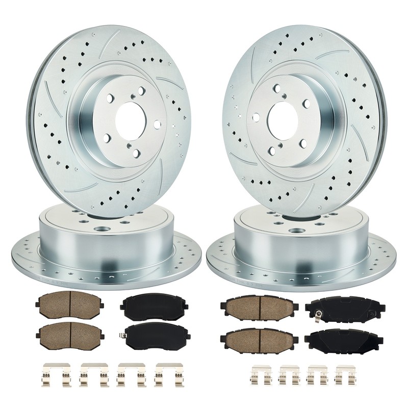 Front and Rear Drilled Rotors Ceramic Brake Pads for 2013 Subaru Legacy 2.5L