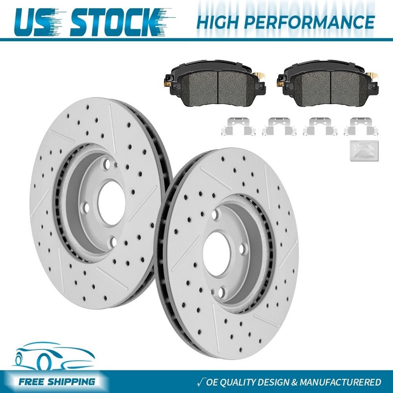 For 2017-2018 Toyota Yaris iA 2016 Scion iA Front Drilled Rotors and Brake Pads