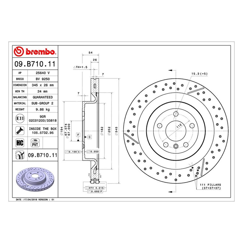 For Mercedes-Benz GLS63 AMG 17-19 Brake Rotor UV Coated Series Drilled & Slotted gallery