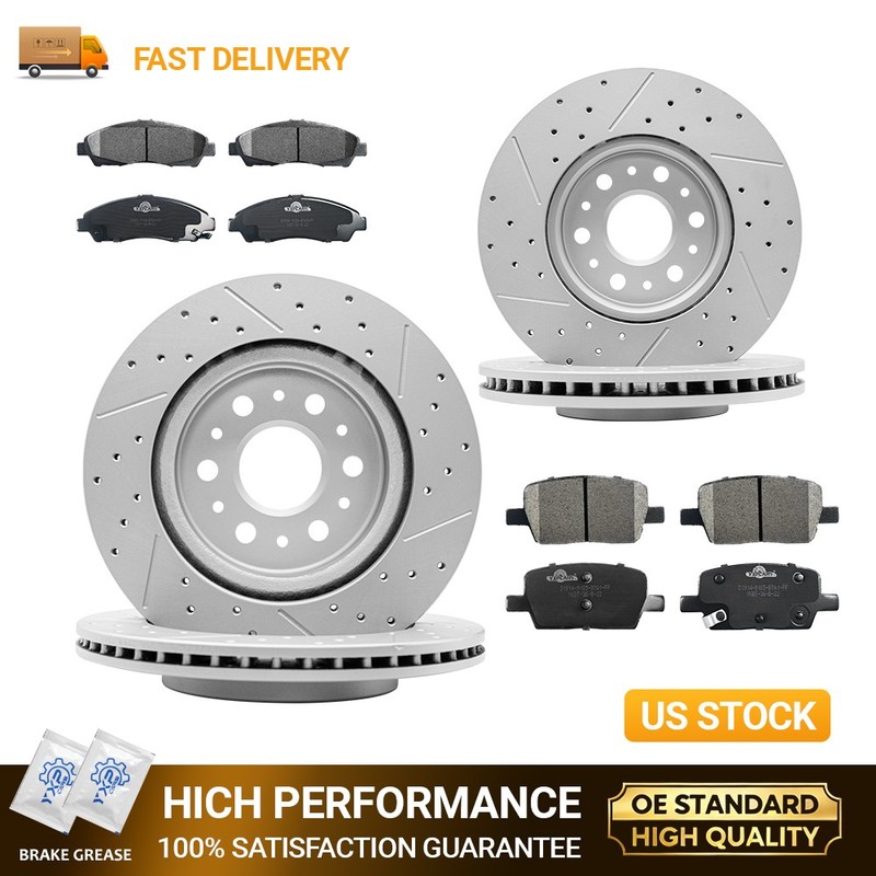 Front & Rear Drilled Brake Rotors Ceramic Pads for 2017-2020 GMC Acadia Traverse