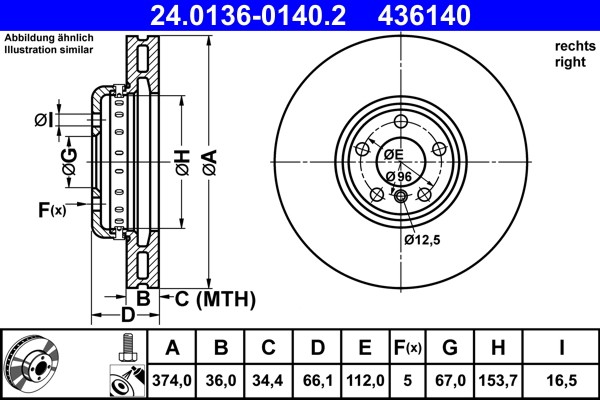 2X 24.0136-0140.2 ATE Brake Disc for BMW