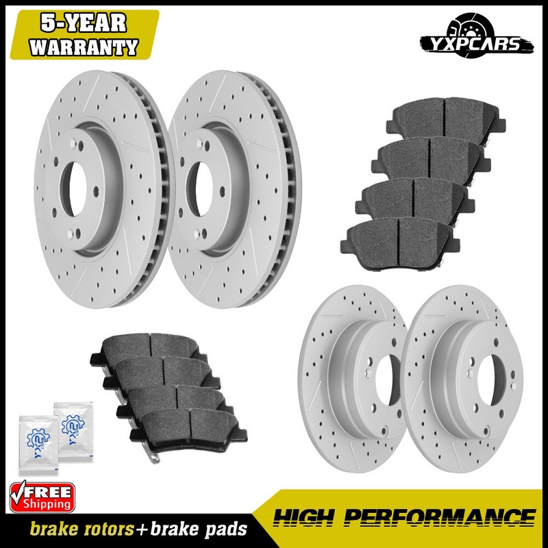Front Rear Drilled Rotors Brake Pads Kit for 2011-2014 Hyundai Sonata Kia Optima