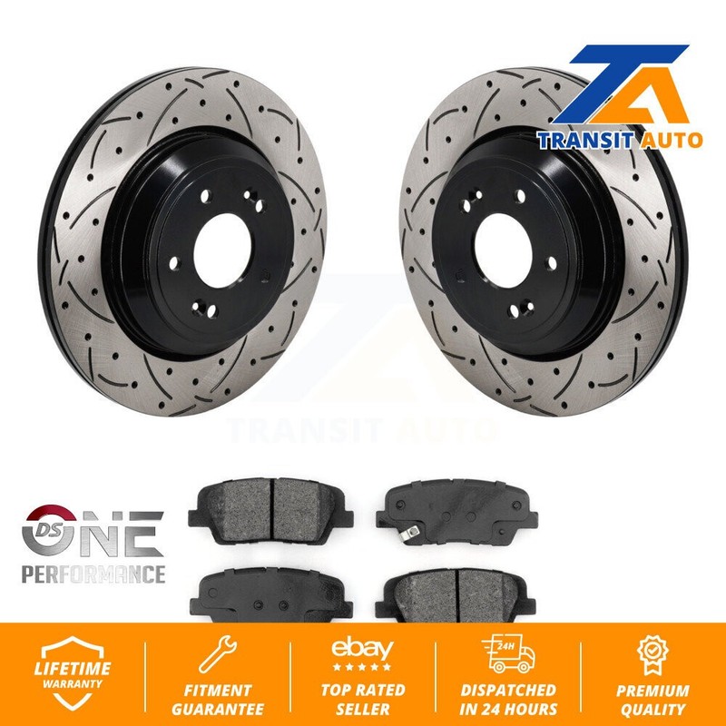 Rear Drilled Slot Brake Rotors Semi-Metallic Pad Kit For Genesis G70 Kia Stinger