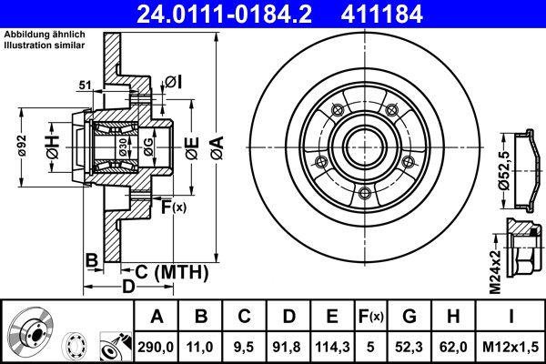 ATE 24.0111-0184.2 Brake Disc for Renault gallery
