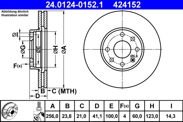 ATE 24.0124-0152.1 Brake Disc for Opel, Vauxhall