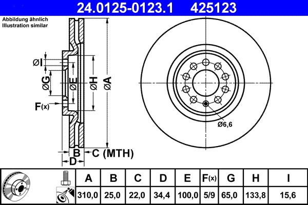 ATE 24.0125-0123.1 Brake Disc for Audi, Seat, Skoda, VW gallery