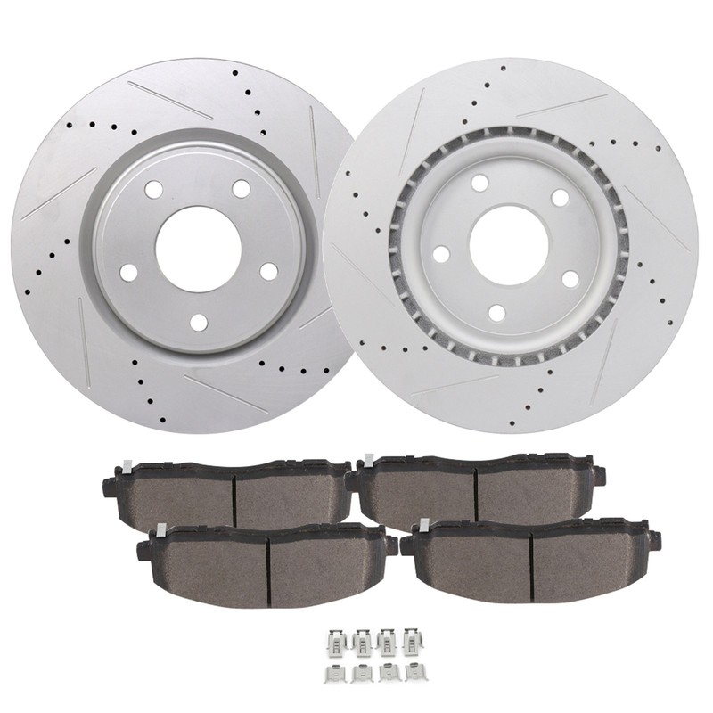 Front Drilled Brake Rotors Black & Pads for Dodge Grand Caravan Journey Ram C/V