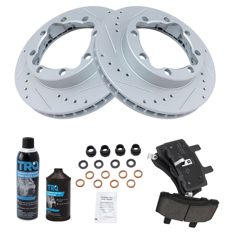 TRQ Performance Brake Rotor Coated & Ceramic Pad Front Kit w/Chemicals gallery