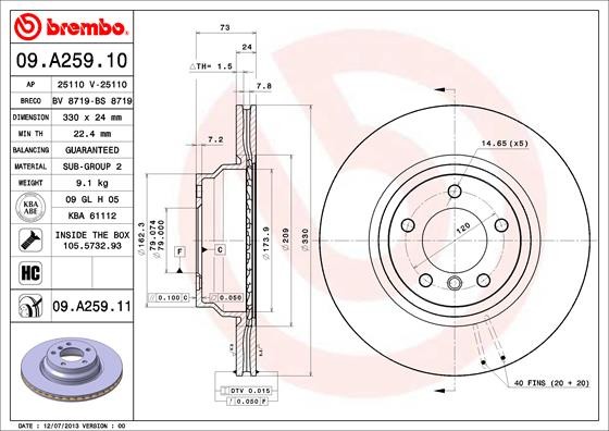 Brembo 09.A259.11 Brake Disc for BMW, BMW (Brilliance)