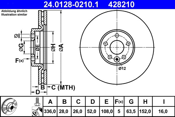 2X 24.0128-0210.1 ATE Brake Disc for Volvo