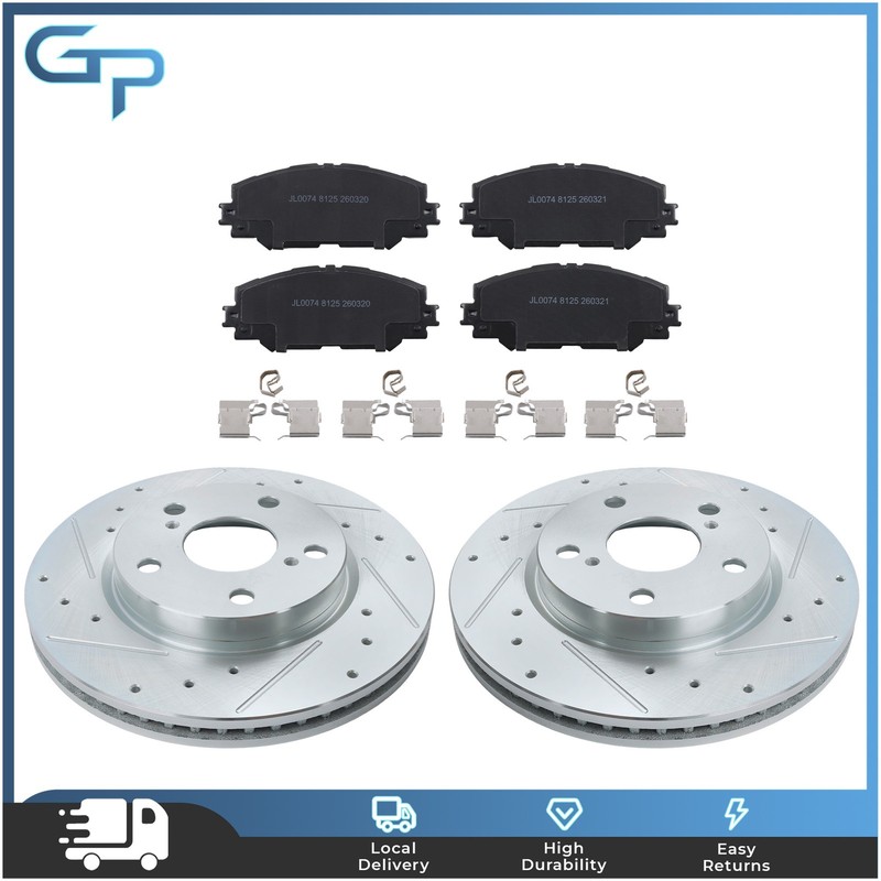 Front Drilled Rotor & Brake Pad for Toyota RAV4 2006-2018 L4 Prius V 2012-2017