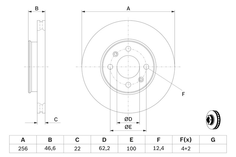 2X 0 986 479 367 Bosch Brake Disc for Hyundai, Hyundai (Beijing), Kia, Kia (DYK)