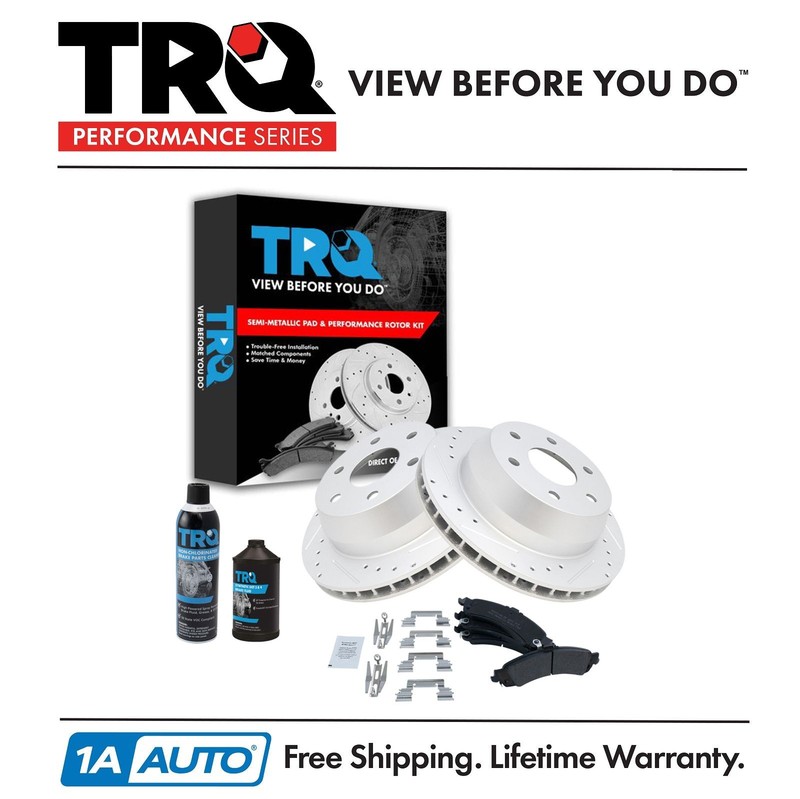 TRQ Rotor & Brake Pad Metallic Performance Drilled Slotted Rear Kit w/Chemicals