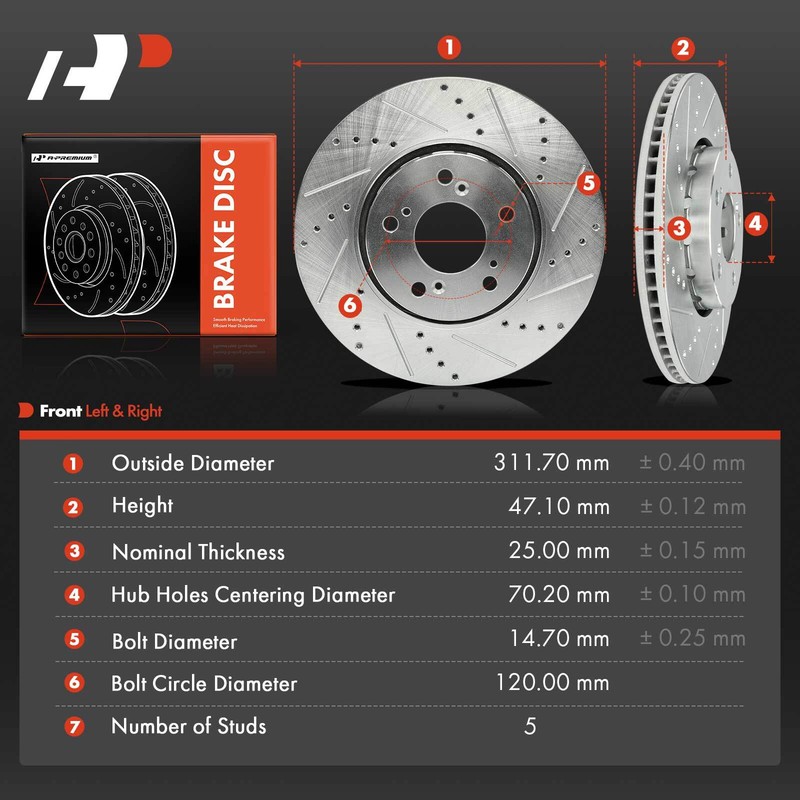 A-Premium Front Drilled Brake Rotors for Acura RLX 2014-2020 3.5L Sedan 4-Door gallery