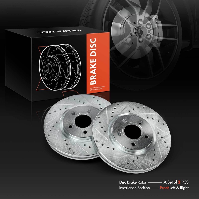 Front LH & RH Drilled Brake Rotor for Chrysler PT Cruiser 03-09 Dodge Neon 03-05 gallery