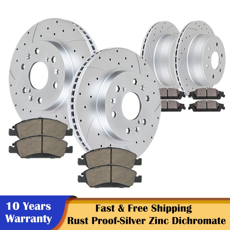 Front Rear Drilled Slotted Rotors and Brake Pads Kit for Suburban 1500 GMC Yukon