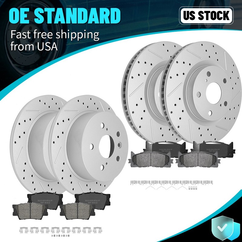 For 13-17 ES350 ES300h Camry Avalon Front Rear Brake Disc Rotors Brake Pads Kit