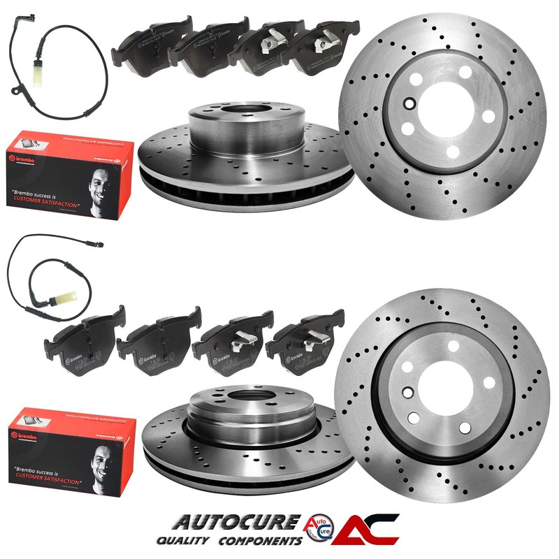 FOR BMW 5 SERIES 520D (E60) (E61) FRONT & REAR DRILLED BRAKE DISCS & BREMBO PADS