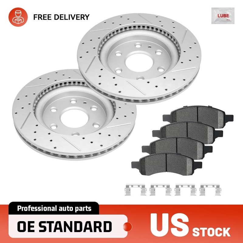 Front Drilled Rotors & Ceramic Pads for Chevy Traverse 2009 2010 2011 2012-2017