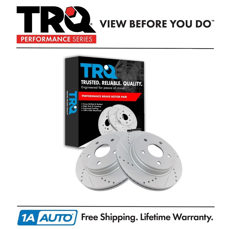 TRQ Performance Drilled Slotted Front Coated Brake Rotor Pair for Chrysler