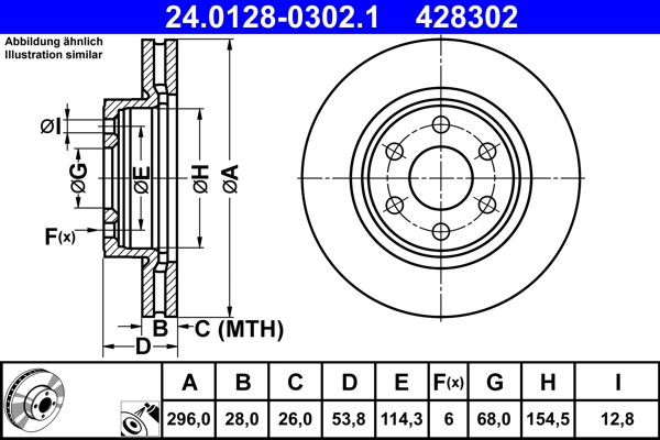 ATE 24.0128-0302.1 Brake Disc for Nissan, Renault