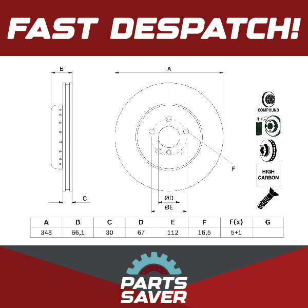 2x Brake Discs Pair Vented fits BMW 530 G30, G31 2.0 Front 2017 on 348mm Set New