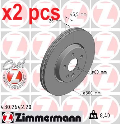 X2 PCS L&R SIDES FITS OPEL ASTRA K 1.0 TURBO BRAKE DISC 430.2642.20 ZIMMERMANN