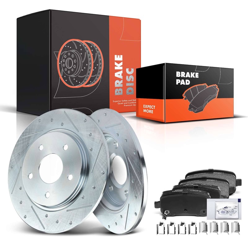 Rear Drilled Rotors & Ceramic Brake Pads for Chrysler Town & Country Dodge VW