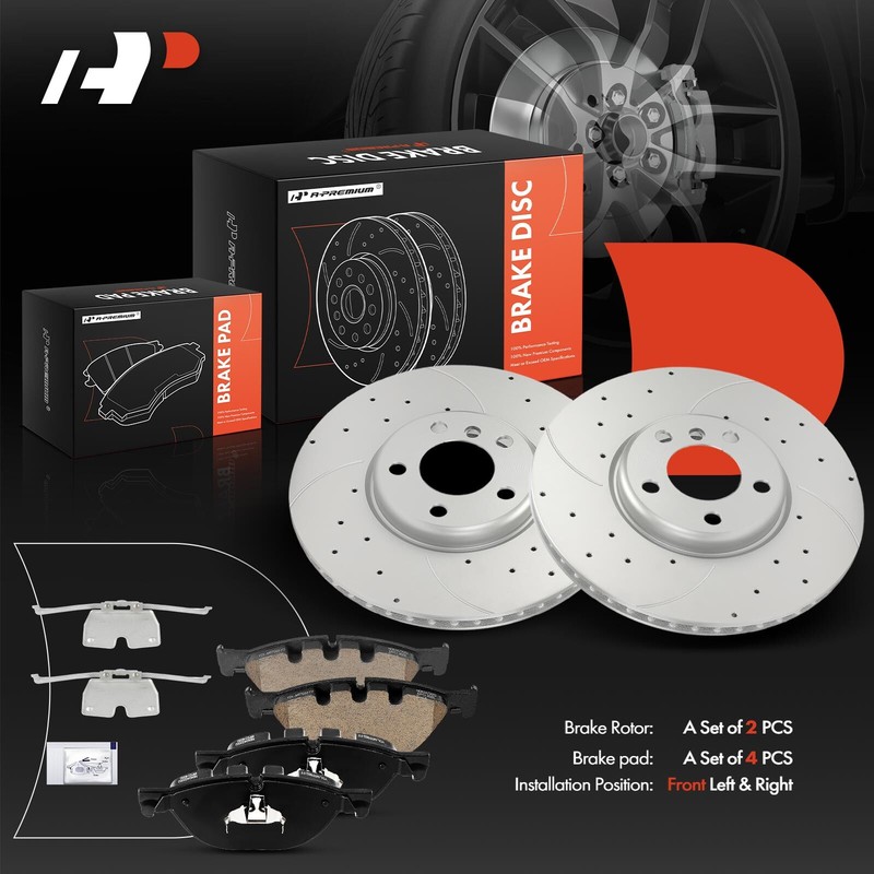 Front Drilled Brake Rotor & Ceramic Brake Pads for BMW 528i 535i GT 550i 740Li gallery
